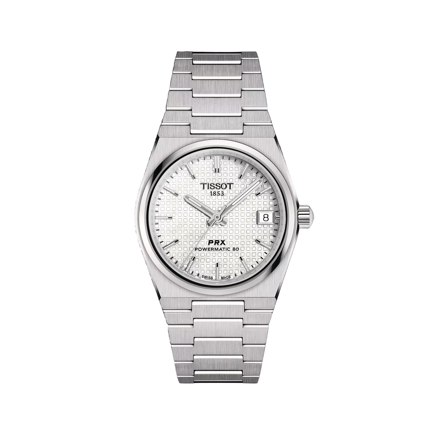 Silver Tissot watch on a white background