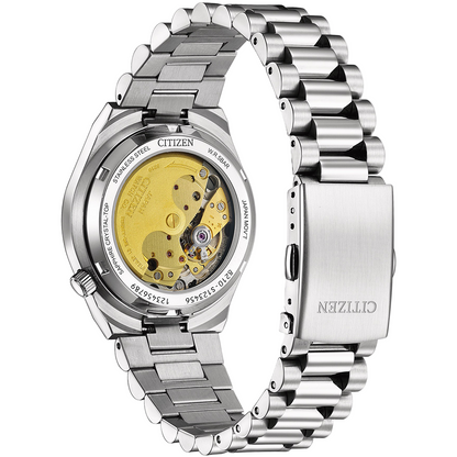 Citizen men’s automatic wristwatch – silver bracelet, pink dial, classic design -Sapphire crystal top