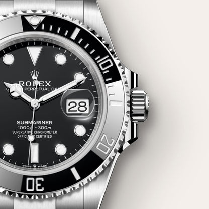 Close-up of a Rolex watch with black dial and silver case on a white  background  - Dreams Pakistan