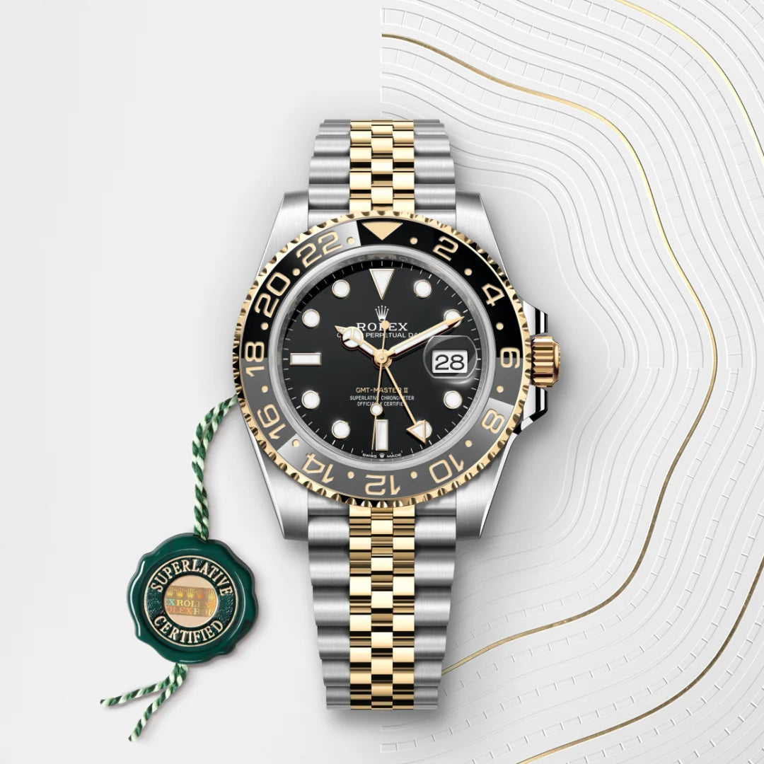 Luxury watch with black dial and gold accents on a white background - Rivon watches